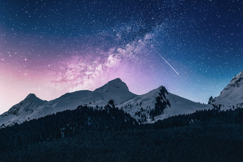 A snow-covered mountain ridge under a starlit sky, patterns repeating into the distance